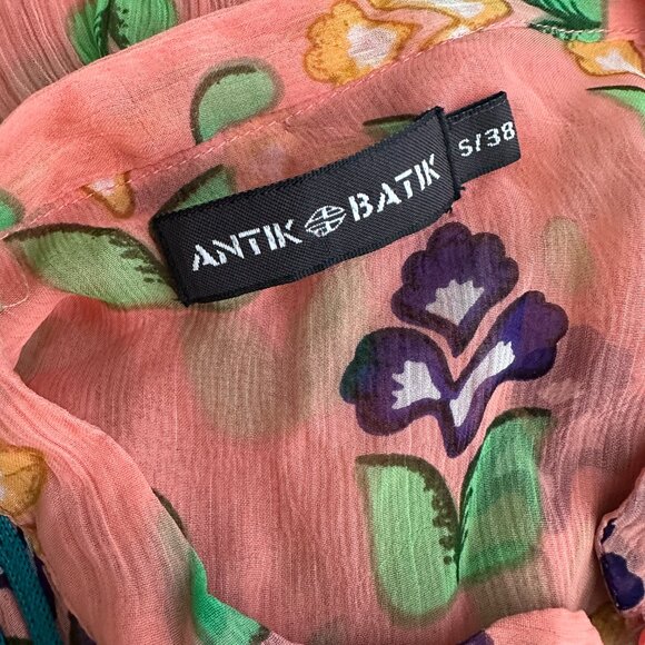 Antik Batik Coral Embroidered Sheer Blouse Women's Small/38 - Picture 5 of 5